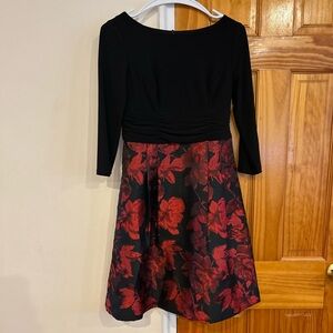 Elegant Black and Red Floral Dress